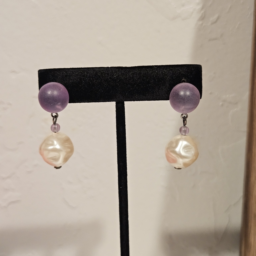 Elegant Purple and Faux Pearl Dangle Earrings Women's Jewelry